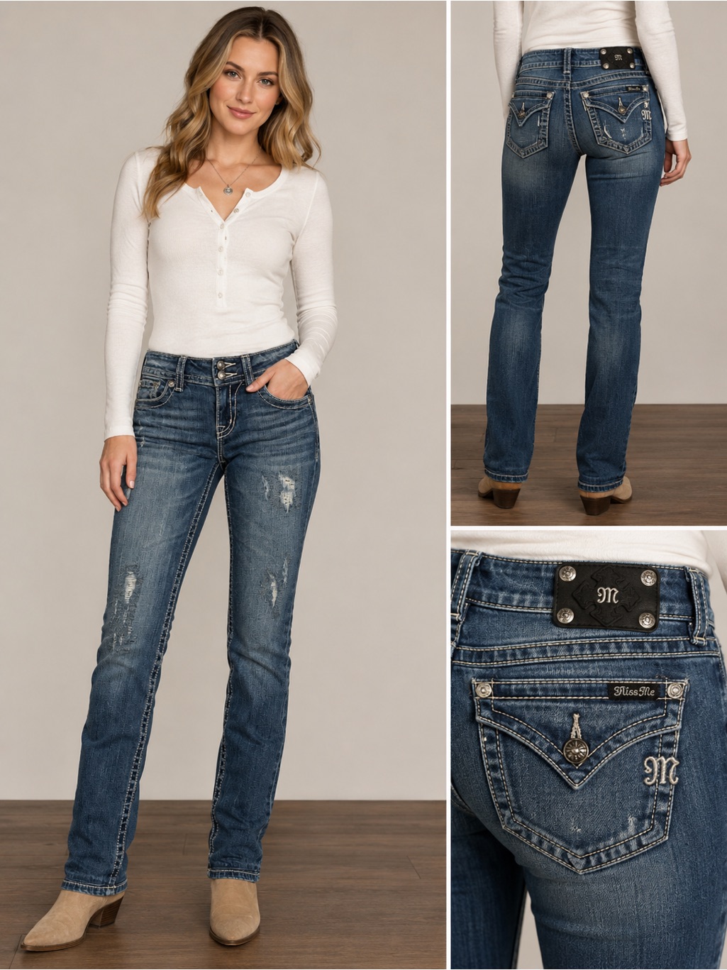 Miss Me Jeans Size 27 Skinny Distressed Straight Leg Medium Wash